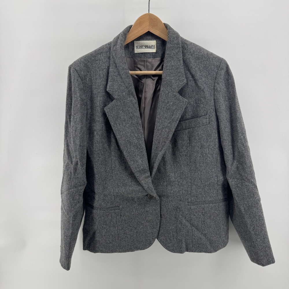 Vintage Hunt Valley Women's Wool Blazer Gray Size 14 Single Button Classic Fit - Picture 12 of 15